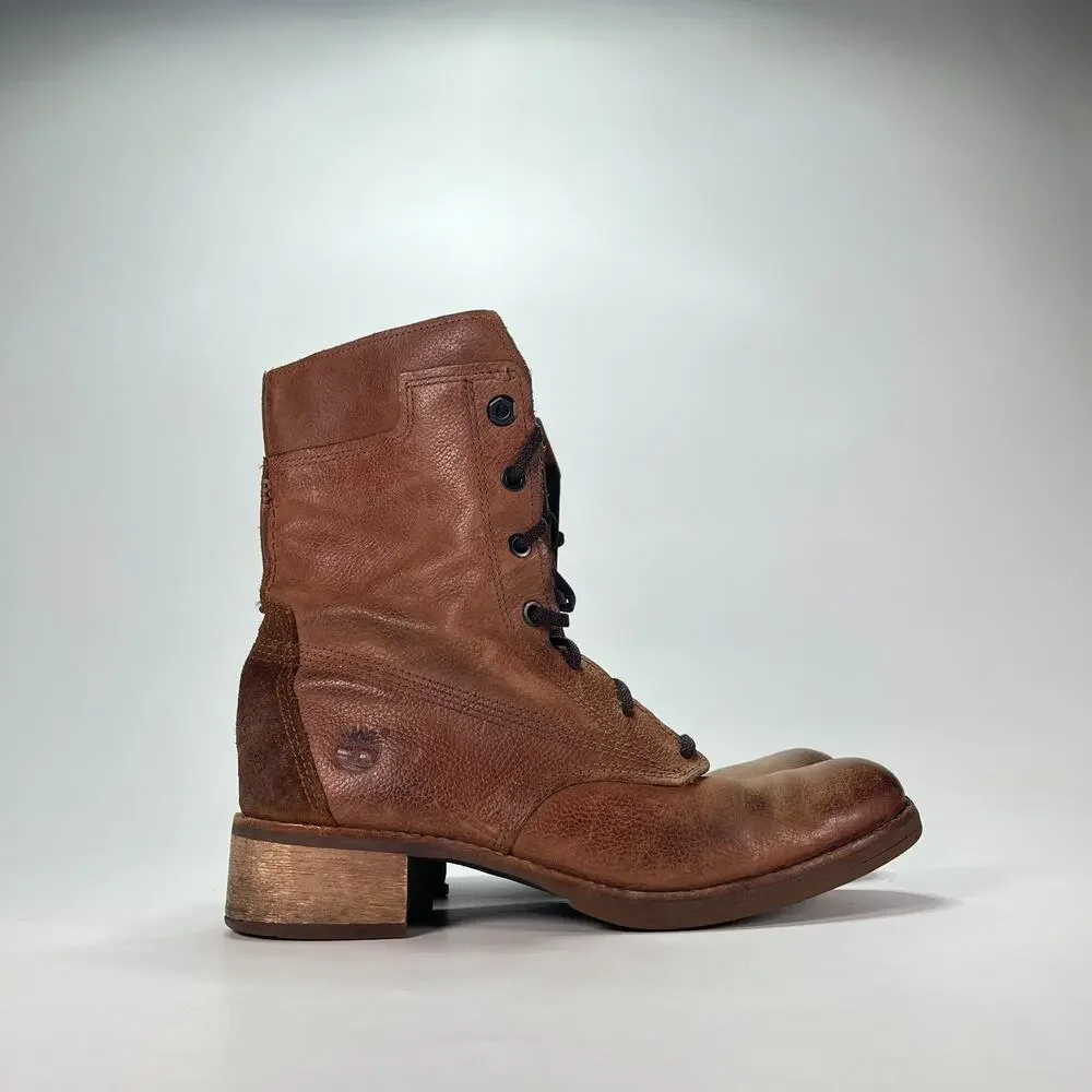 Timberland Whittemore Brown Leather Mid Calf Lace Up Casual Boots Women's Sz 8.5